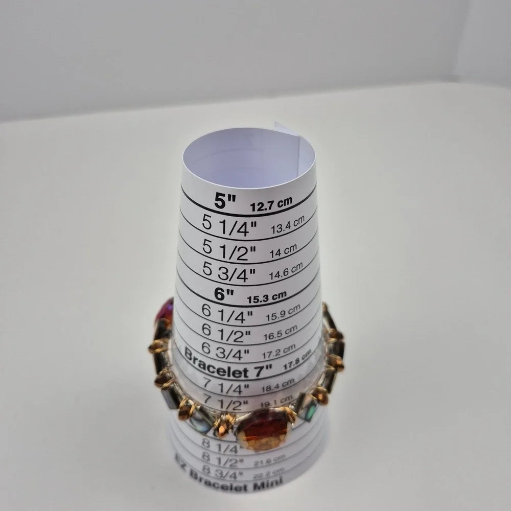 Beaded Wire Bangle Bracelet Abalone Crystal Accent Copper Tone 7.5